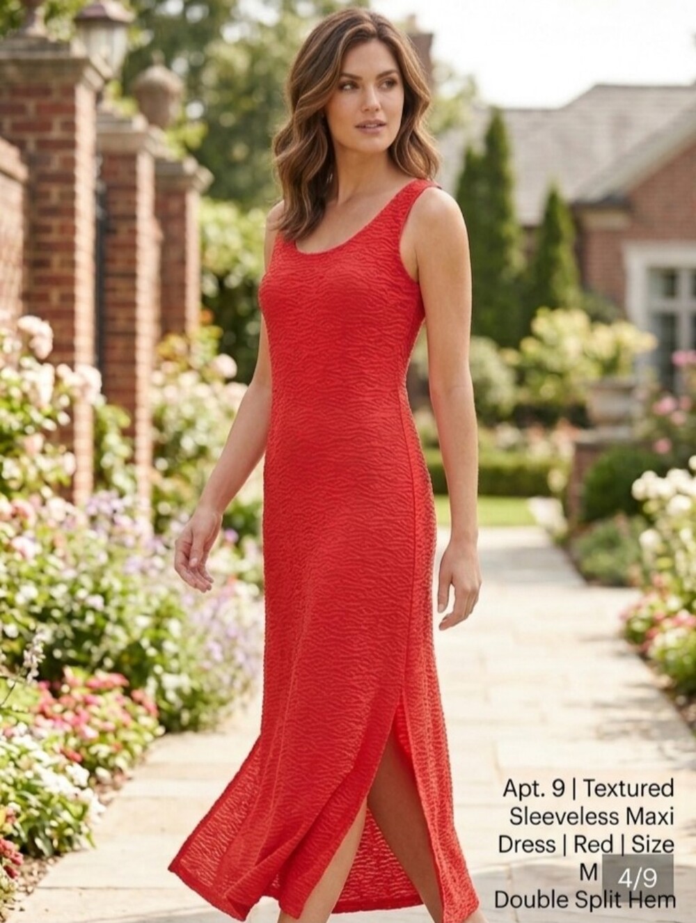 Apt. 9 Red Textured Sleeveless Maxi Dress - Size M‎ - Scoop Neck Lined Column